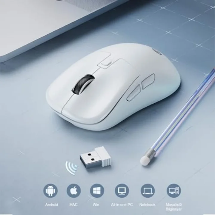 WS216 Kablosuz 1600DPI 7 Tuşlu Sessiz PC, Mac, Dizüstü Bilgisayar için, USB Mini Alıcı ile Optik Mouse Beyaz