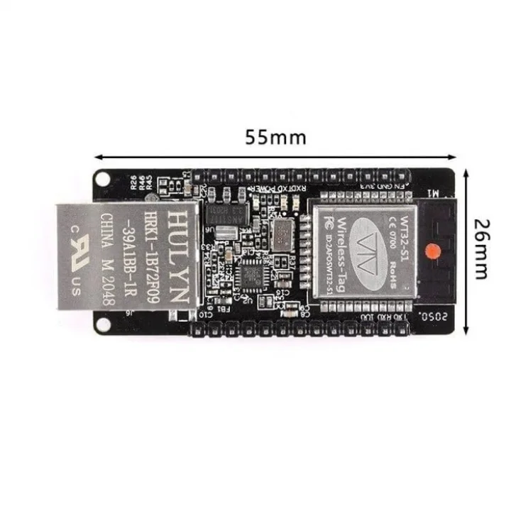 WT32-ETH01 ESP32 Serial to Ethernet Modül (V1.4) | LAN8720A 10/100M | WiFi + Bluetooth | UART-TCP/IP Gateway | 3.3V/5V Besleme | RX/TX LED