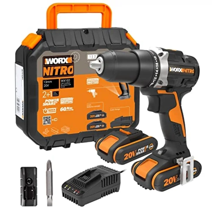 WX102 20Volt/2.0Ah Li-ion Çift Akülü Kömürsüz Profesyonel Şarjlı Matkap