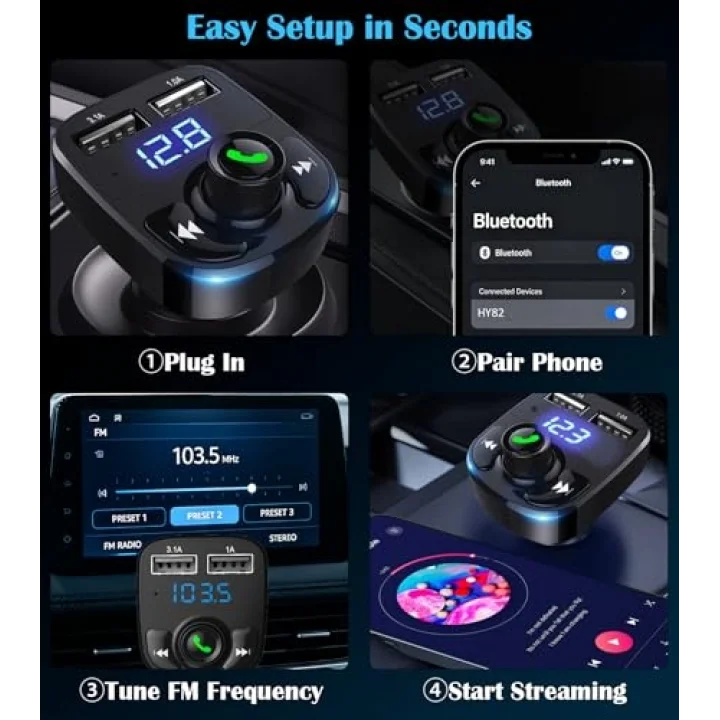 X8 Bluetooth Araç Kiti | FM Transmitter & Çift USB Şarj Cihazı | Kablosuz Müzik