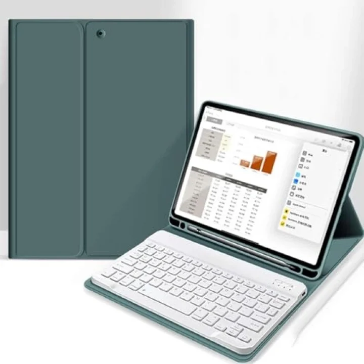 Xiaomi Redmi Pad 2 11inç 2025 ile uyumlu Kılıf Kablosuz Klavyeli Case Mobax Türkçe Klavye Koyu Yeşil