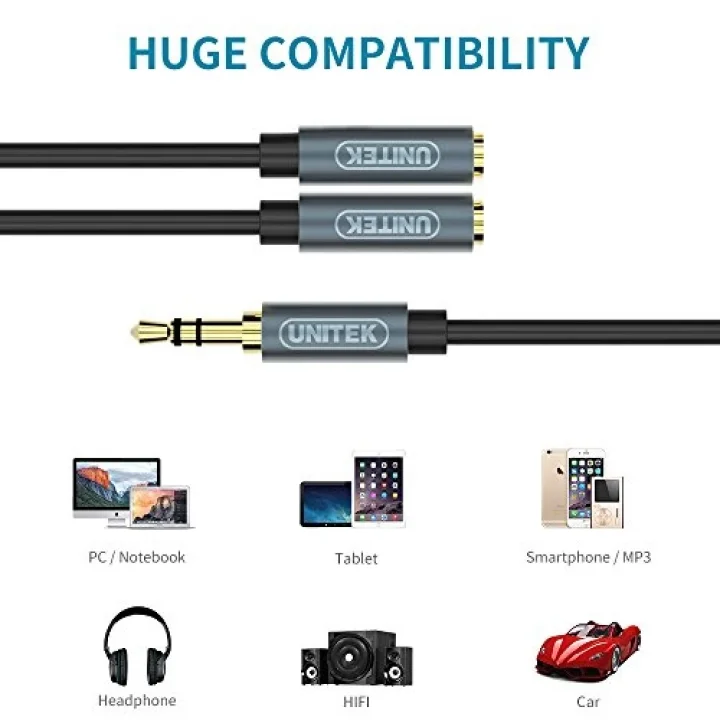 Y-C956ABK mini soket, 3,5 mm (M) - 2 x 3,5 mm (F) siyah