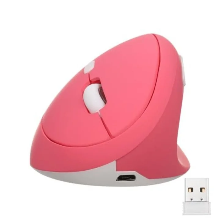 Y08 Dikey Kablosuz 2.4G Sessiz Şarjlı 6 Tuşlu Vertical Mouse 1600DPI 400mAh Pembe