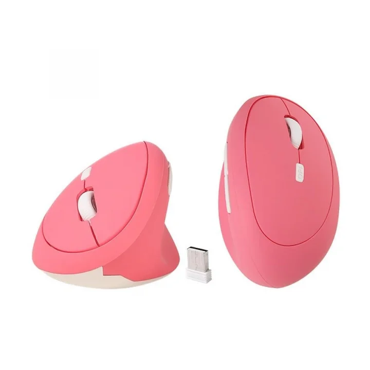 Y08 Dikey Kablosuz 2.4G Sessiz Şarjlı 6 Tuşlu Vertical Mouse 1600DPI 400mAh Pembe