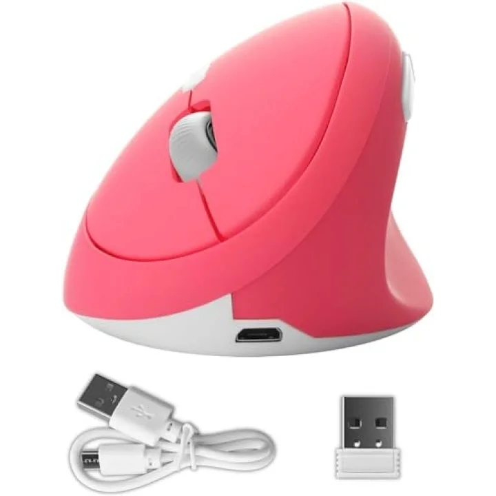 Y08 Dikey Kablosuz 2.4G Sessiz Şarjlı 6 Tuşlu Vertical Mouse 1600DPI 400mAh Pembe