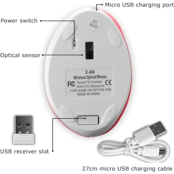 Y08 Dikey Kablosuz 2.4G Sessiz Şarjlı 6 Tuşlu Vertical Mouse 1600DPI 400mAh Pembe