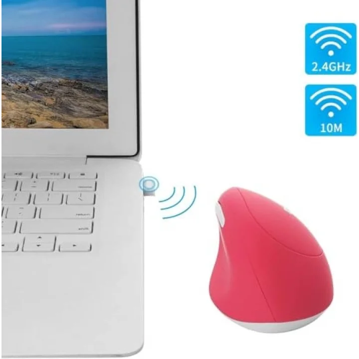 Y08 Dikey Kablosuz 2.4G Sessiz Şarjlı 6 Tuşlu Vertical Mouse 1600DPI 400mAh Pembe