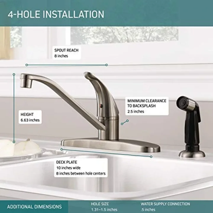 Yan Püskürtücülü Tek Saplı Mutfak Lavabo Bataryası, Paslanmaz P115LF-SS