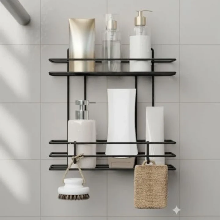 Yapışkanlı 2 Katlı Banyo Rafı Duş Şampuanlık Duvar Düzenleyici Organizer