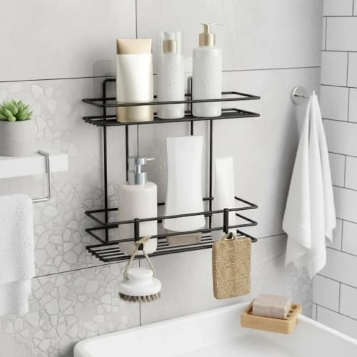 Yapışkanlı 2 Katlı Banyo Rafı Duş Şampuanlık Duvar Düzenleyici Organizer