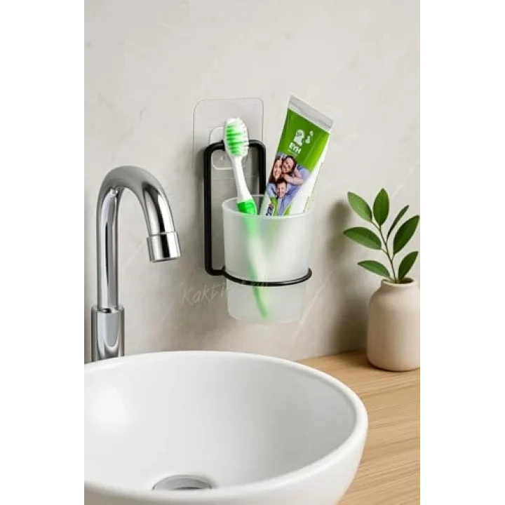 Yapışkanlı Metal Diş Fırçalık Siyah, 7480000717835