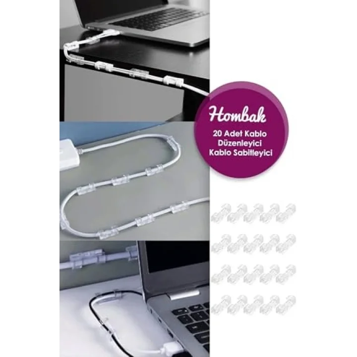 Yapışkanlı Mini 20Li Klips Usb Pc Adaptör Kablo Tutucu Aparat Şeffaf Masa.Kablo