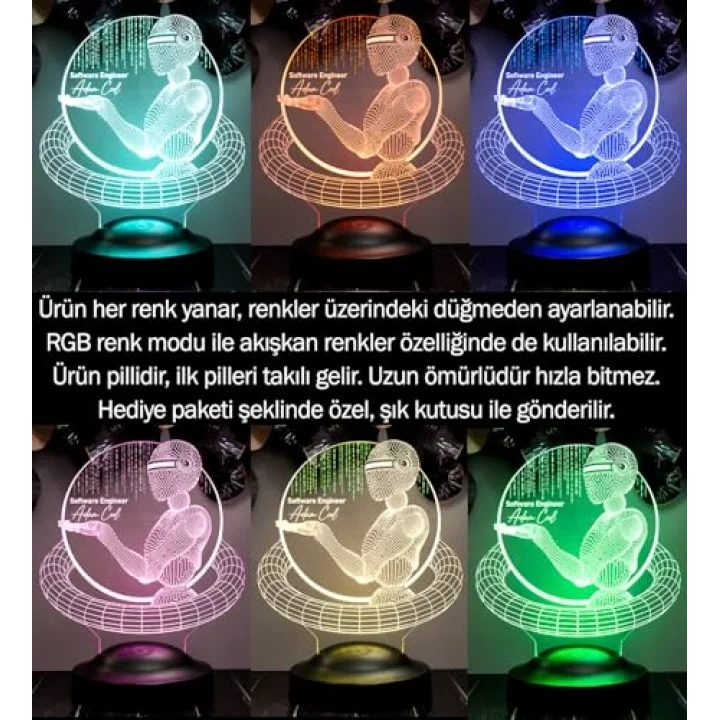 Yazılım Mühendisine Hediye, Programcı Hediyesi, Yapay Zeka Mühendisi, Bilgisayarcı Led Lamba