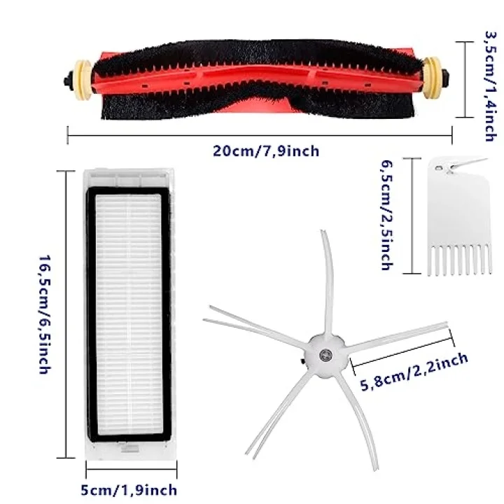 Yedek Parça Aksesuarları Xiaomi Roborock S5 MAX S6 Pure S6 maxV S50 Elektrikli Süpürge, 2 Rulo Fırça, 4 Yan Fırça, 4 HEPA Filtre (Beyaz)
