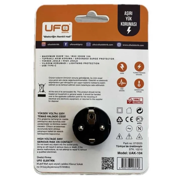 Yeni Tekli Akım Korumalı Priz, 5V 2,4A USB ve Type-C ile Hızlı Şarj, Anahtarlı Topraklı Priz, Sürekli Koruma, 16 A 250 V, Max 3500 W Aşırı Yük Koruması (Gri)