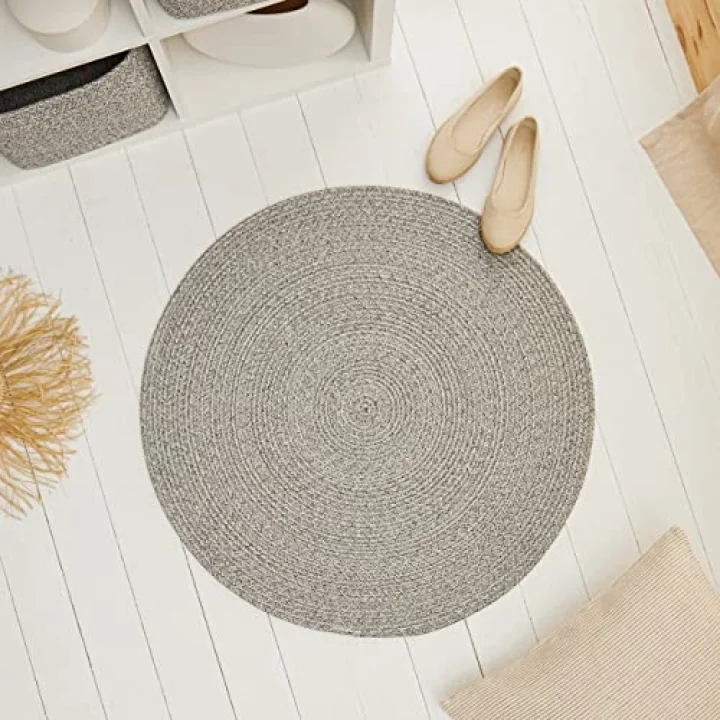 Yıkanabilir Gri Kırçıllı Pamuklu Halı Kilim Ø 80 cm