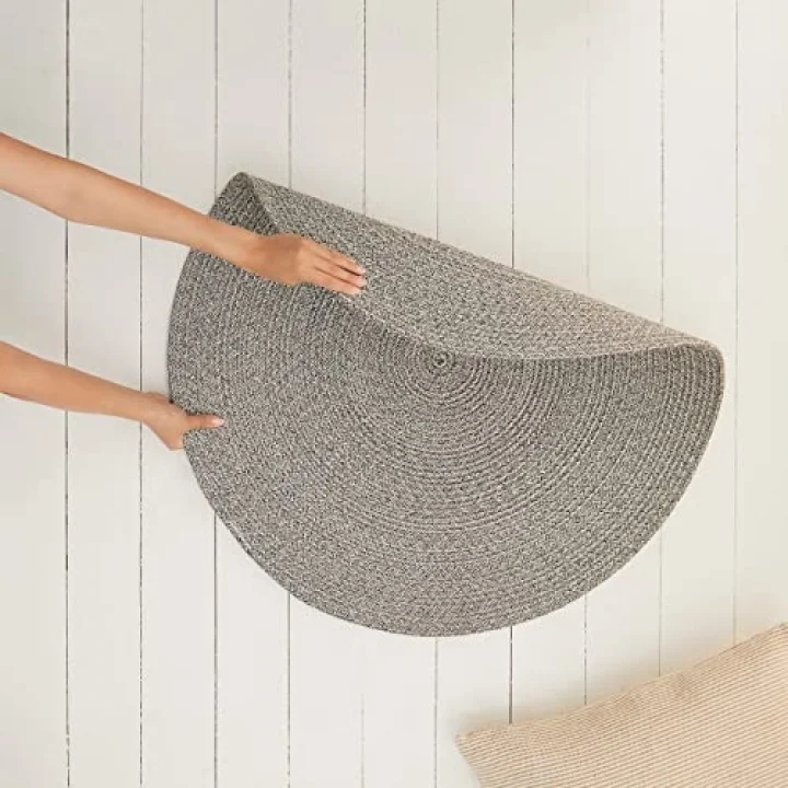 Yıkanabilir Gri Kırçıllı Pamuklu Halı Kilim Ø 80 cm