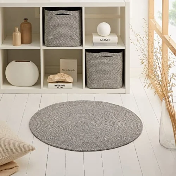 Yıkanabilir Gri Kırçıllı Pamuklu Halı Kilim Ø 80 cm