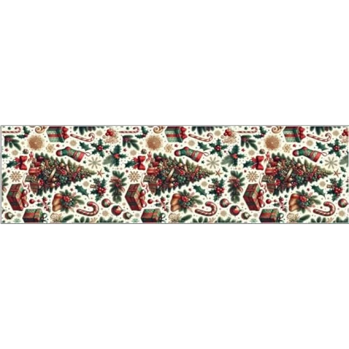 Yılbaşı Temalı Dijital Baskılı Runner Örtüsü Christmas Karma 40x140 cm