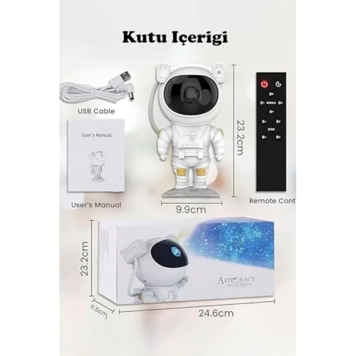 Yıldız Projektör Astronot Işıklı Kumandalı Galaksi Samanyolu Projeksiyon Gece Lambası