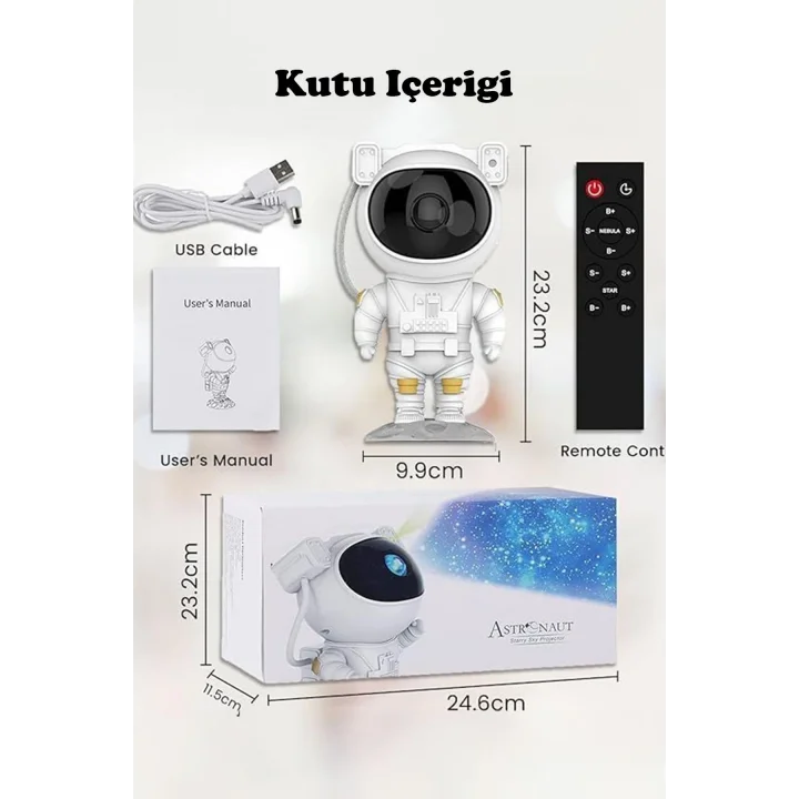 Yıldız Projektör Astronot Işıklı Kumandalı Galaksi Samanyolu Projeksiyon Gece Lambası