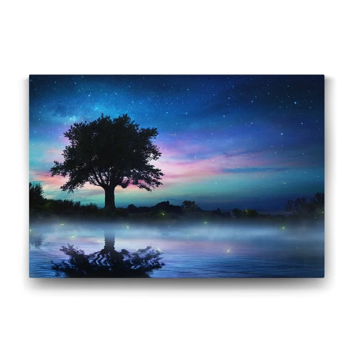 Yıldızlı Gecede Yalnız Ağaç Tablosu - 75x50cm