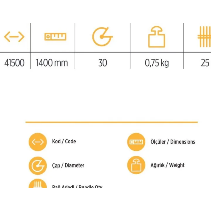 Mey İthalat® YKS 41500 Tırmık Sapı 140 cm