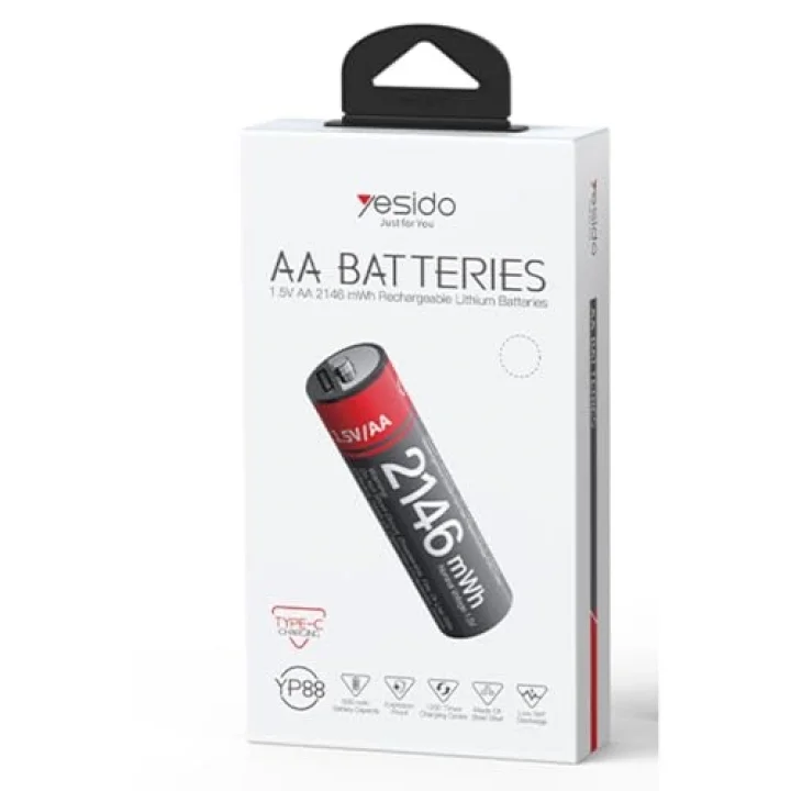 YP88 4 Adet Şarj Edilebilir Yüksek Verimli 1430 mAh 1.5V AA Pil - Siyah