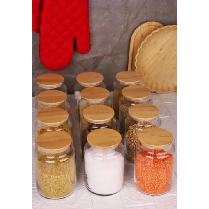 Zone - 12li Cam Saklama Kabı 800ml Vakumlu Bambu Kapaklı