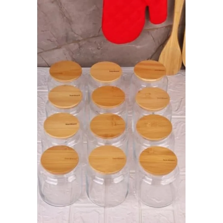 Zone - 12li Cam Saklama Kabı 800ml Vakumlu Bambu Kapaklı