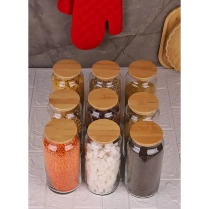 Zone - 9lu Cam Saklama Kabı 1300ml Vakumlu Bambu Kapaklı