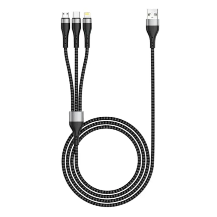 ZR-43 3in1 USB-A to Lightning – Type-C – Micro Şarj ve Data Kablosu 20W 1.5M Siyah