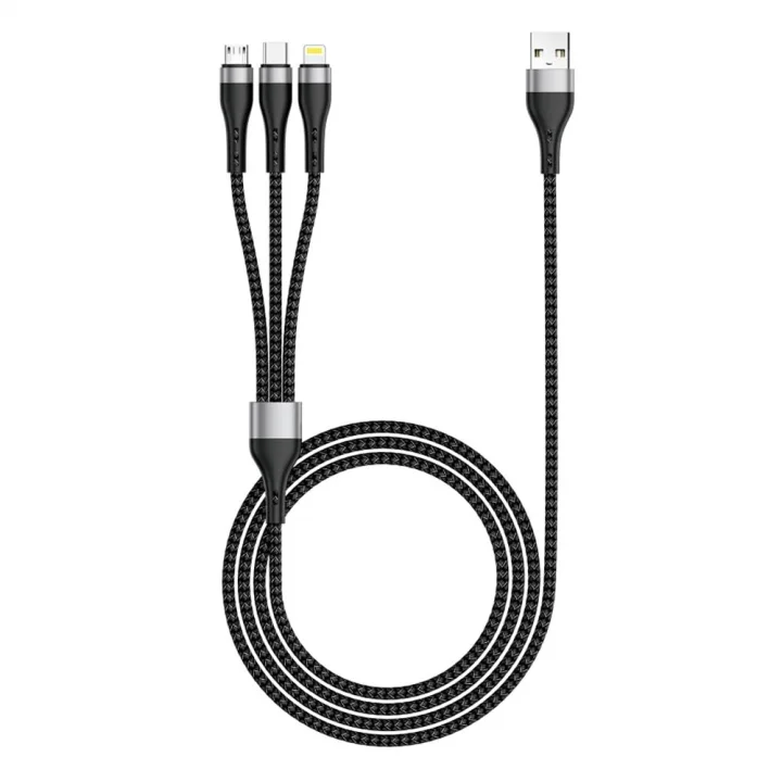 ZR-43 3in1 USB-A to Lightning – Type-C – Micro Şarj ve Data Kablosu 20W 1.5M Siyah