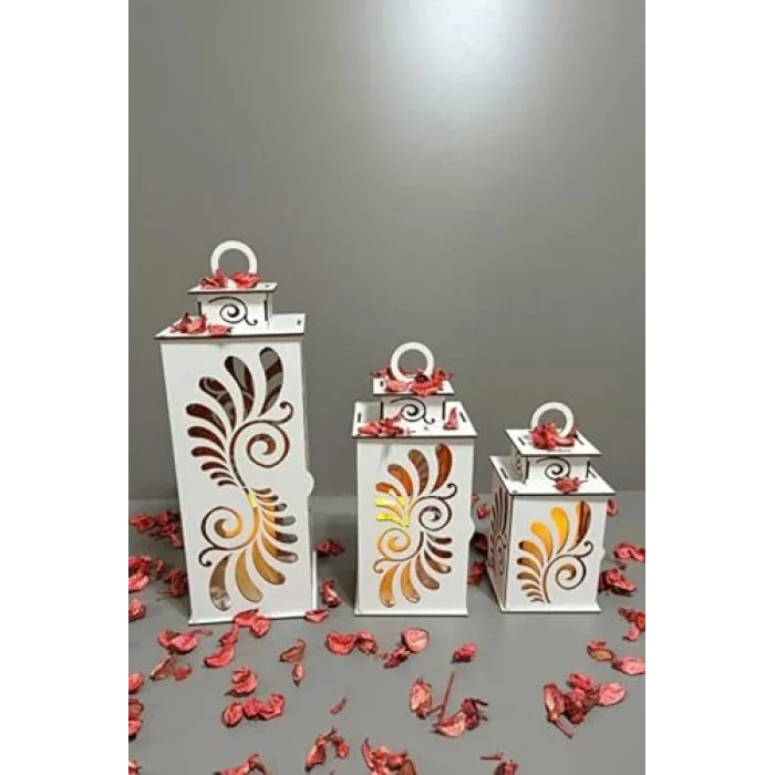 Ahşap Dekoratif Mumluk Beyaz 3