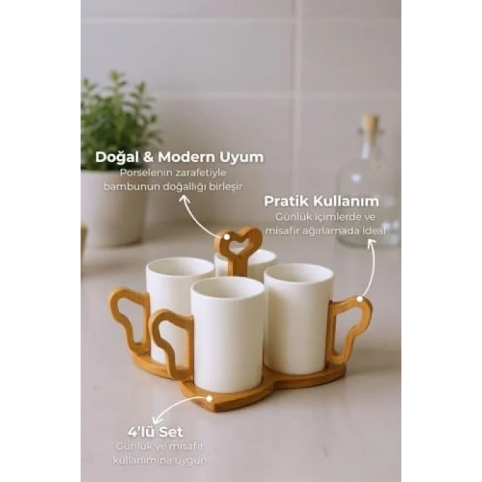 Fugu - Bambu Standlı 4lü Kupa Seti