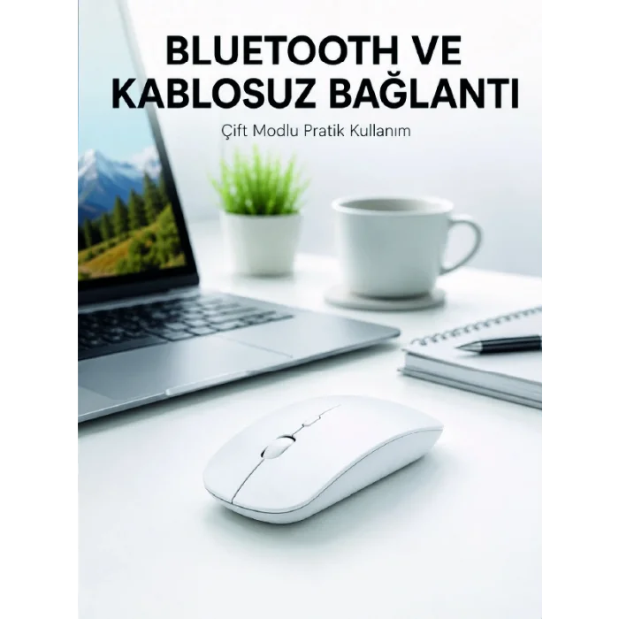 Mey İthalat® Bluetooth Kablosuz Wireless Mouse Şarjlı Sessiz Ergonomik 5000 DPI Fare