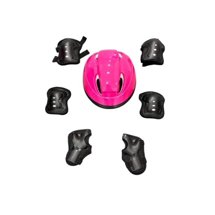 Mey İthalat® Çocuk Kaskı Ve Dizlik, Dirseklik Eldiven Set Pembe/siyah