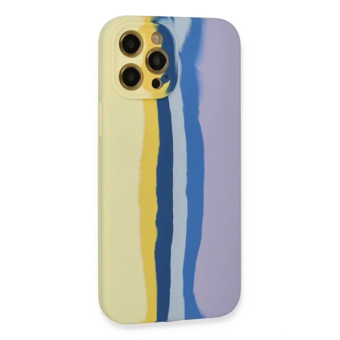 Mey İthalat®   iPhone 12 Pro Max Kılıf Ebruli Lansman Silikon - Sarı-Lila