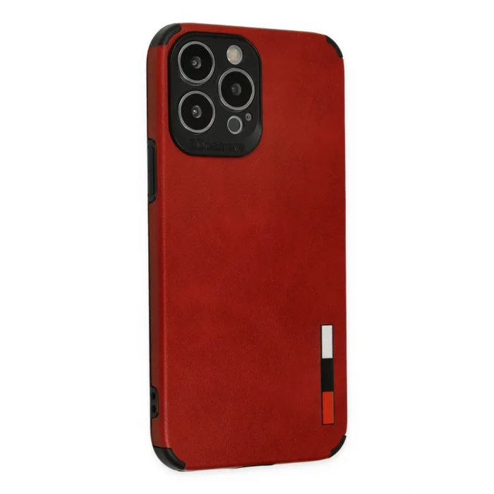 Mey İthalat®   iPhone 13 Pro Max Kılıf Loop Deri Silikon - Kırmızı