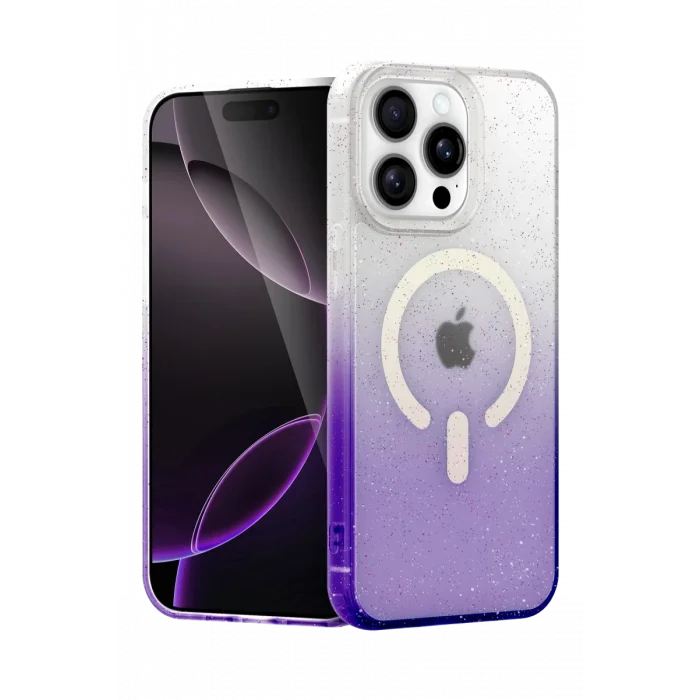 Mey İthalat®   iPhone 14 Pro Max Pummel Shiny Magsafe Kapak - Mor