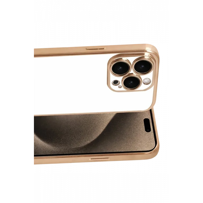 Mey İthalat®   iPhone 15 Pro Max  Lensli Silikon - Gold