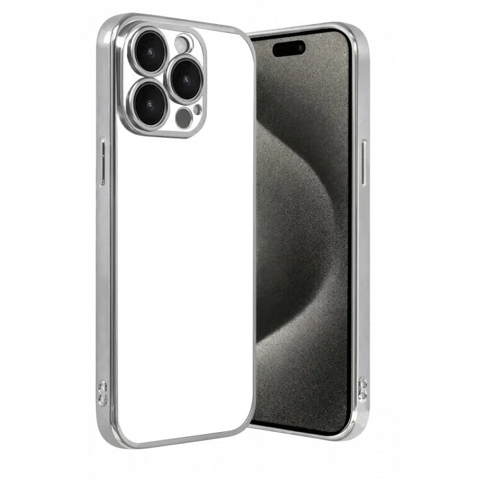 Mey İthalat®   iPhone 15 Pro Max  Lensli Silikon - Gümüş