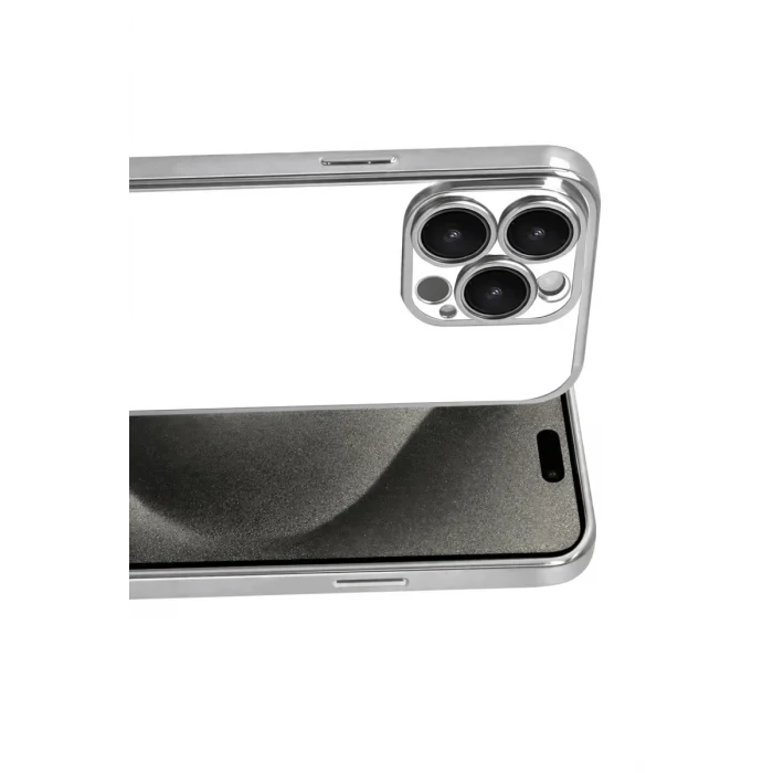 Mey İthalat®   iPhone 15 Pro Max  Lensli Silikon - Gümüş