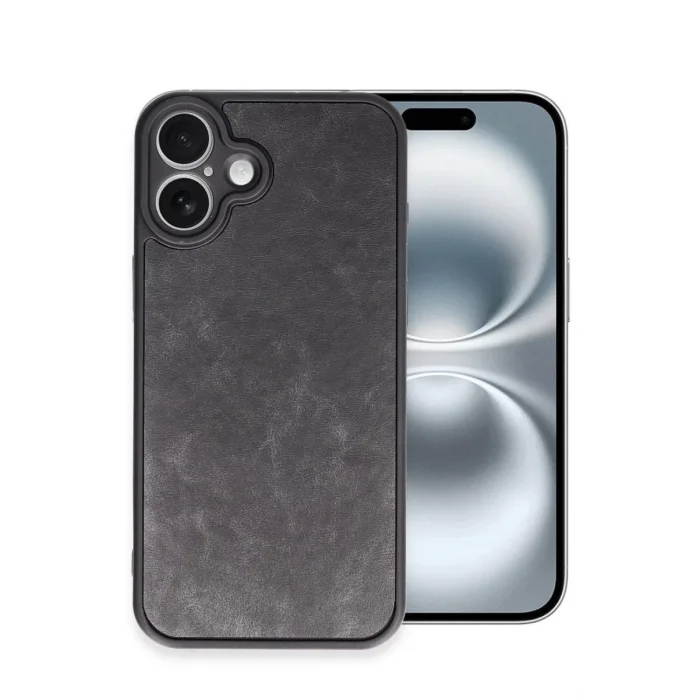 Mey İthalat®   iPhone 16 Plus Kılıf Aras Deri Kapak - Siyah