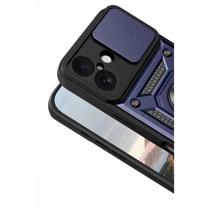 Mey İthalat®   iPhone 17 Pars Lens Yüzüklü Silikon - Lacivert