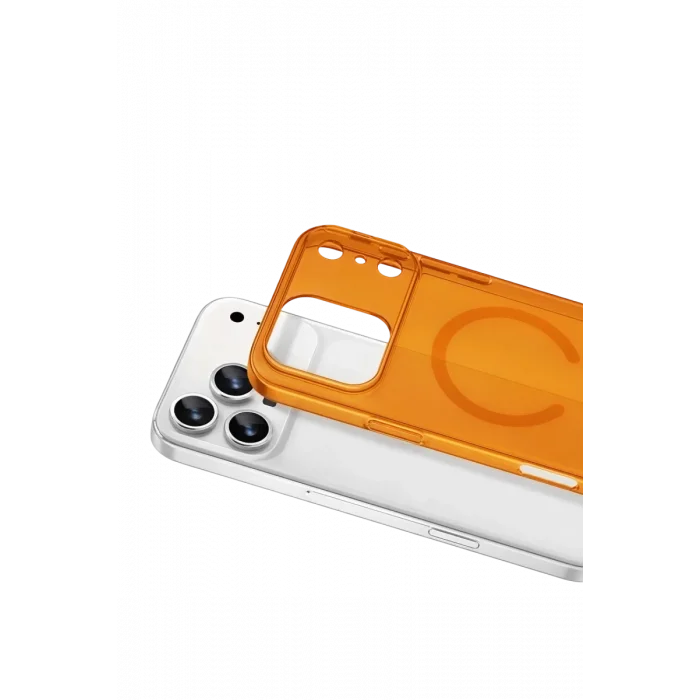 Mey İthalat®   iPhone 17 Pro Max Combo Sert Şeffaf Magsafe Kapak - Turuncu