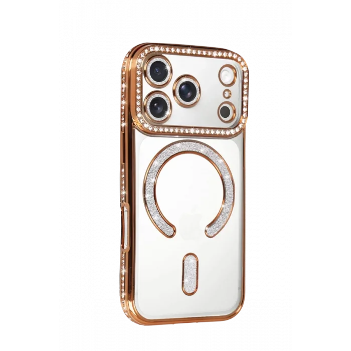 Mey İthalat®   iPhone 17 Pro Max Joke Simli Magneticsafe Kılıf - Turuncu
