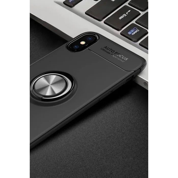 Mey İthalat®   iPhone XS Max Kılıf Range Yüzüklü Silikon - Siyah