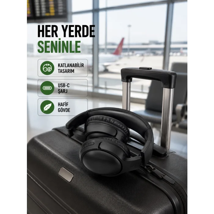 Mey İthalat® Katlanabilir USB-C Şarjlı Bluetooth Kulaklık
