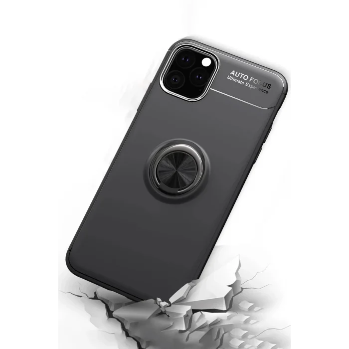 Mey İthalat® Newface Apple iPhone 11 Pro Max Kılıf Range Yüzüklü Silikon - Siyah